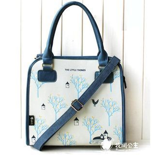 Flower Princess Printed Shoulder Bag Wash Blue - One Size