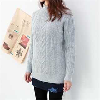 GLAM12 Wool Cable-Knit Turtle-Neck Top