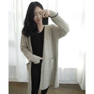 Reflower Open-Front Ribbed Long Cardigan