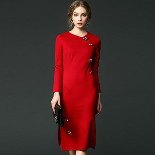 Queen Mulock Long-Sleeve Buttoned Sheath Dress