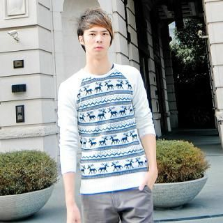 Tribal-Patterned Long Sleeve Knit Top