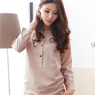 RingBear Ruched-Side Long-Sleeve Blouse