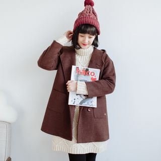Forest Girl Double-breasted Hooded Woolen Coat