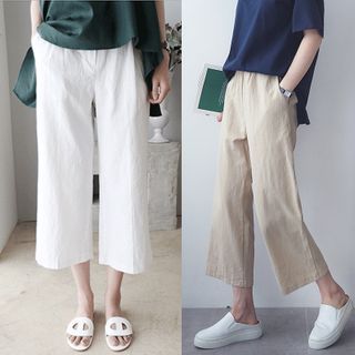 Plain Cropped Wide-Leg Pants