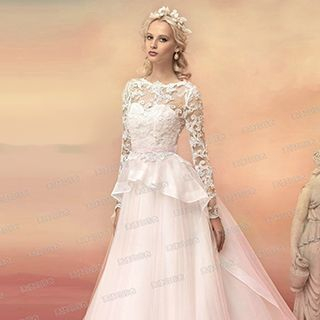 Angel Bridal Paneled Train Ball Gown Wedding Dress