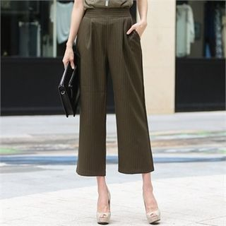 COCOAVENUE Wide-Leg Stipred Cropped Pants