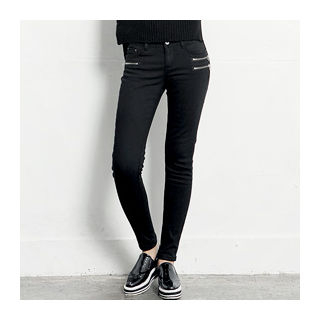 1ROA Fleece-Lined Zipper-Trim Skinny Jeans