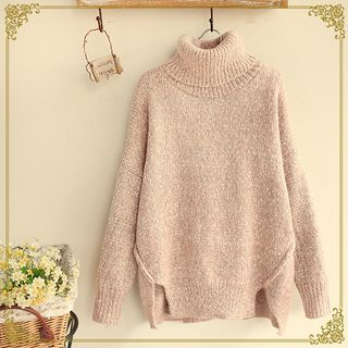 Fairyland Stand Collar Slit Sweater
