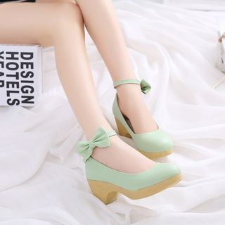Pretty in Boots Bow Accent Ankle Strap Pumps