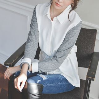 JUSTONE Contrast-Sleeve Drawstring-Waist Shirt