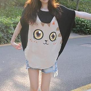 Dream Girl Cat Print Oversized T-Shirt