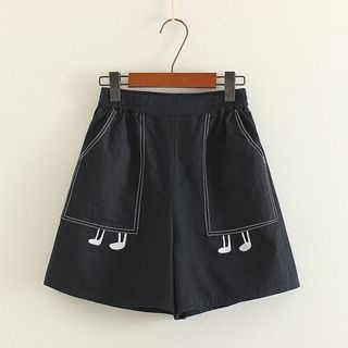 Mushi Embroidered Gather-waist Shorts