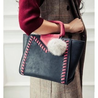 Youshine Furry Ball Contrast Trim Handbag