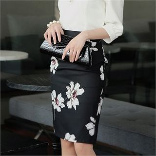 CHICLINE Linen H-Line Floral Skirt