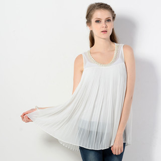 YesStyle Z Pleated Pearl-Embellished Sleeveless Top White - One Size