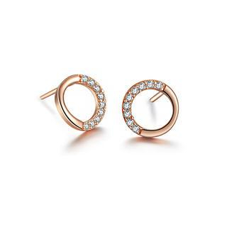 BELEC 925 Sterling Silver Round with White Cubic Zircon Rose Golden Stud Earrings