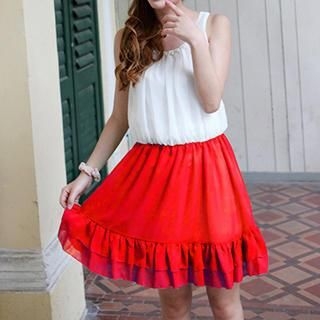 Dowisi Sleeveless Color-Block Chiffon Dress