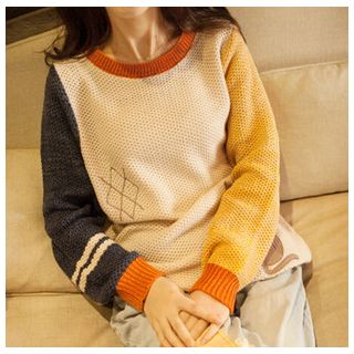 Clover Dream Cat Appliqu  Color-Block Sweater