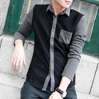 Hyung Two-Tone Textured Cotton-Blend Shirt