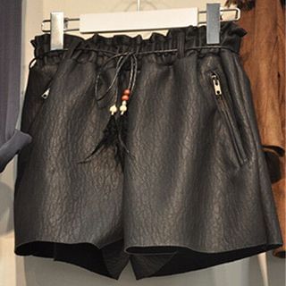 Sugar Town Elastic-Waist Faux Leather Shorts