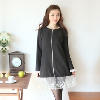 XINLAN Long-Sleeve Lace Trim Dress