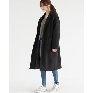 Someday, if Notched-Lapel Hidden-Button Long Coat