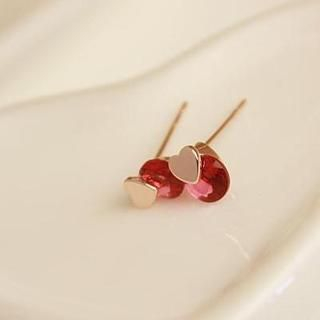 Love Generation Rhinestone Heart Stud Earrings Rose Gold - One Size