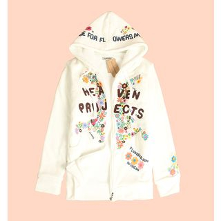 Cute Colors Appliqué Embroidered Fleece-Lined Zip Jacket