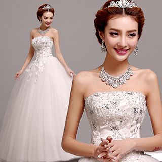 Angel Bridal Strapless Embellished Ball Gown Wedding Dress
