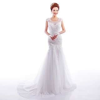 Angel Bridal Sleeveless Lace Wedding Dress