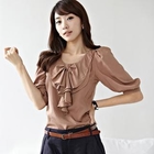 Ruffle Front Elbow Sleeve Blouse - Small Image