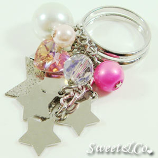 Sweet & Co. Sweet Neon Stars Fuchsia Pearl Silver Ring