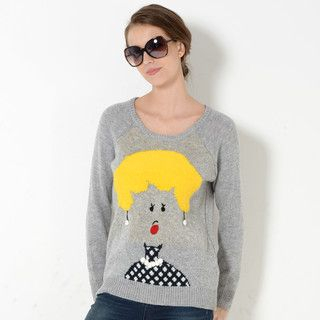 YesStyle Z Clown Print Bobble Sweater  Gray - One Size
