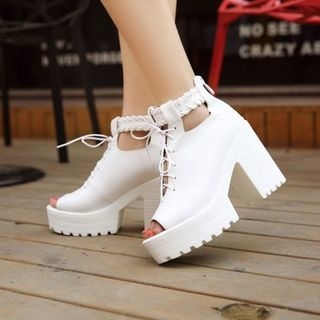 Shoes Galore Lace-Up Chunky Heel Platform Sandals