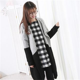 11.STREET Contrast Color Stitching Long Sweater Coat