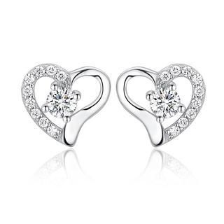 BELEC 925 Sterling Silver Cordate with White Cubic Zircons Stud Earrings
