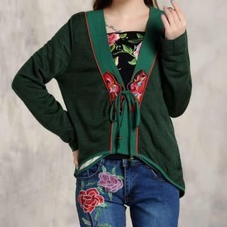 Sayumi Long-Sleeve Floral Embroidered Cardigan