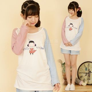 Angel Love Colour Block Printed Long-Sleeve T-shirt