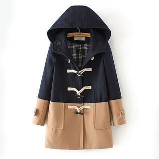 Aigan Contrast-Color Hooded Toggle Coat