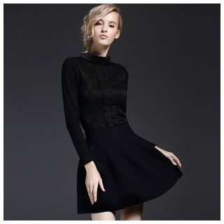 Y:Q Long-Sleeve Lace Panel Blouse