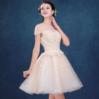 Shannair Cap-Sleeve Lace Panel Mini Prom Dress