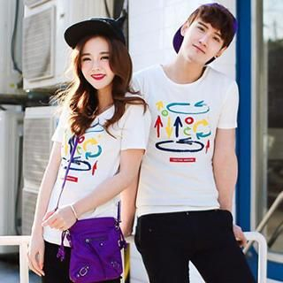 Azure Couple Short Sleeves Print T-shirt