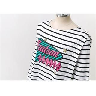 PEPER Layered-Detail Lettering Stripe T-Shirt