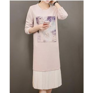 Oaksa Long-Sleeve Print Pleated Panel Dress