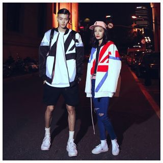 Simpair Matching Couple Print Zip Jacket