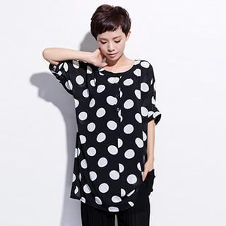 OnceFeel Short Sleeved Dotted Chiffon Top