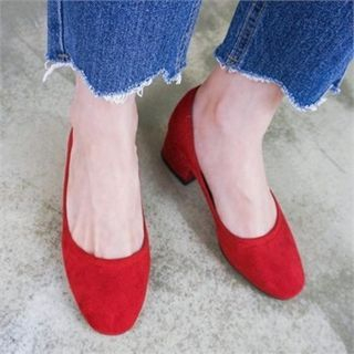QNIGIRLS Faux-Suede Chunky-Heel Pumps