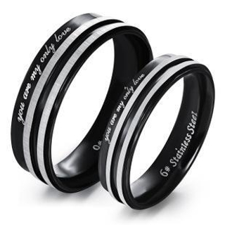 Tenri Couple Stripe Lettering Titanium Steel Ring