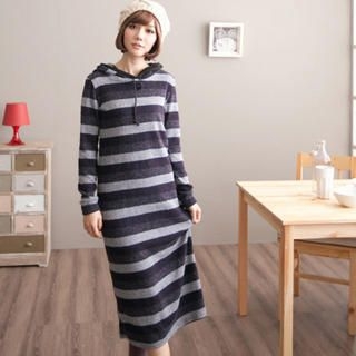 Striped Hooded Knit Midi Dress