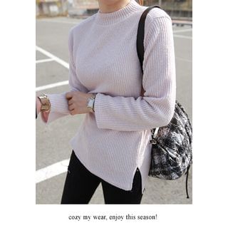 Miamasvin Mock-Neck Rib-Knit Top